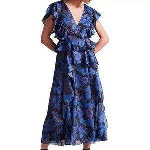 Ted Baker Vertey Pinafore Ruffle Dress Dark Navy Size O NWT